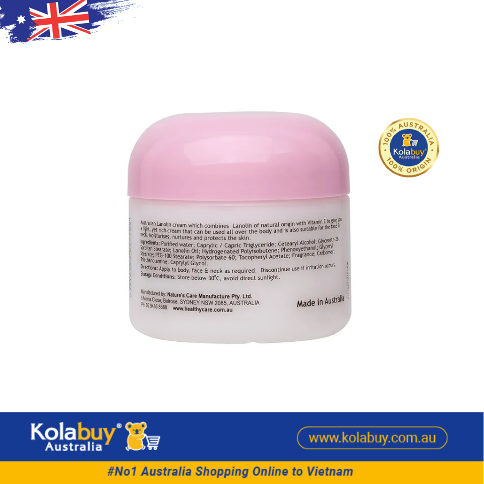 Kem dưỡng da Nhau thai cừu Healthy Care Natural Lanolin & Vitamin E Cream 100g