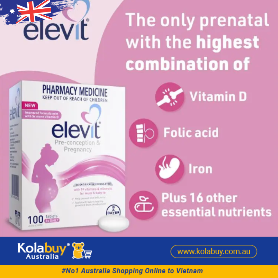 Viên uống bổ sung Vitamin tổng hợp Elevit bầu Úc Pre-conception and Pregnancy 100 viên
