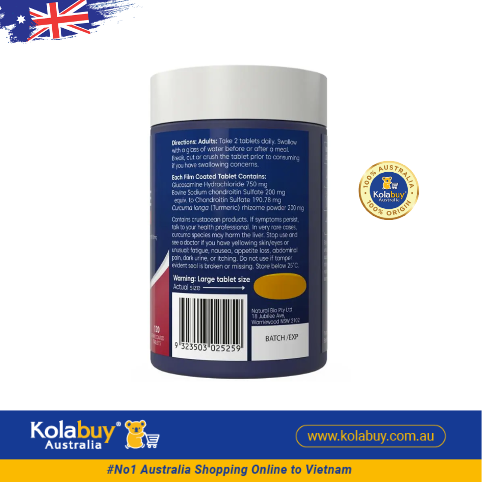 Viên uống bổ xương khớp Bioglan Glucosamine Chondroitin + Turmeric 120 viên