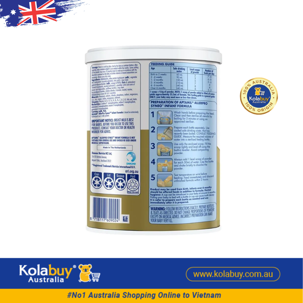 Sữa Aptamil AllerPro Syneo số 1 cho bé từ 0 - 6 tháng 900g