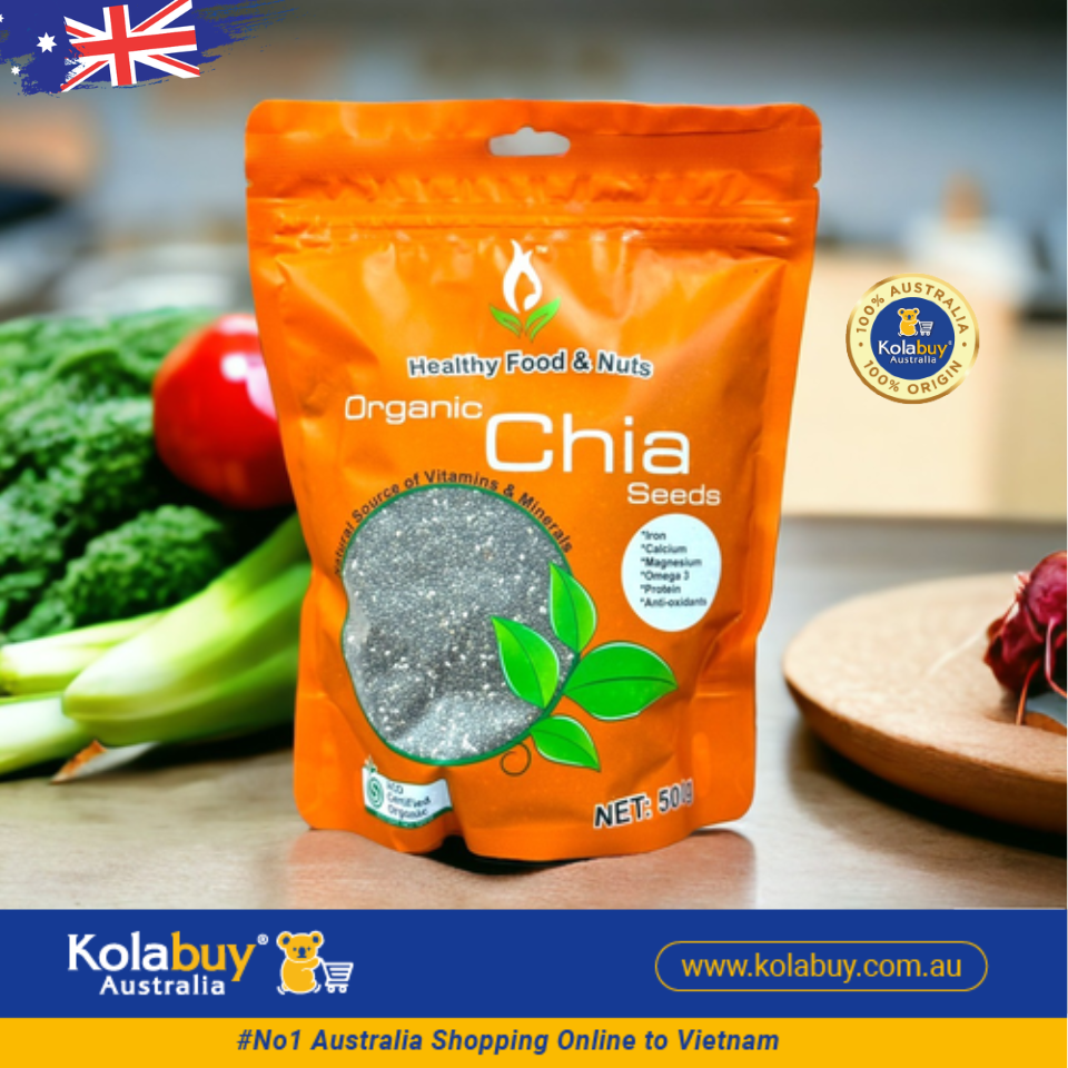 Hạt chia hữu cơ cao cấp của Úc Healthy Food & Nuts Organic Chia Seeds 500g