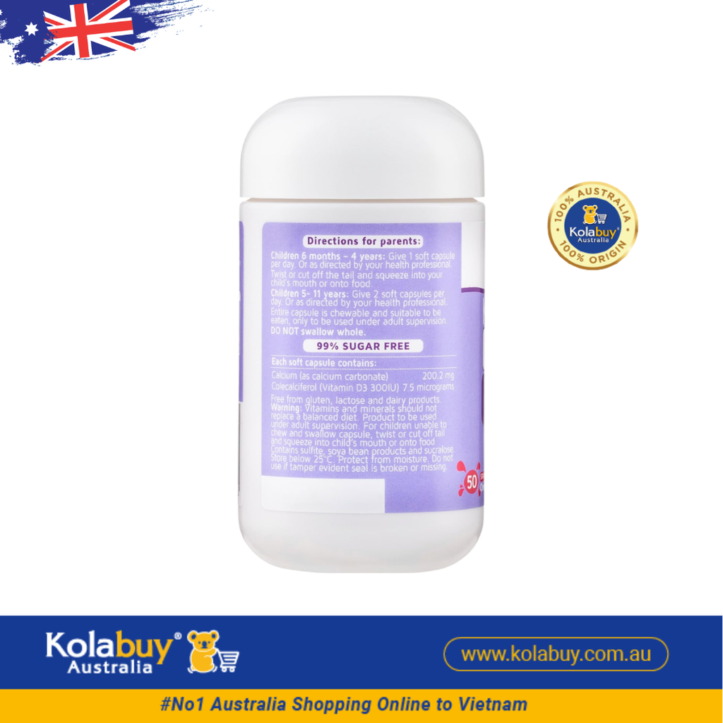 Kẹo dẻo bổ sung canxi và vitamin D3 Nature's Way Kids Smart Bursts Calcium + Vitamin D3 For Children 50 viên