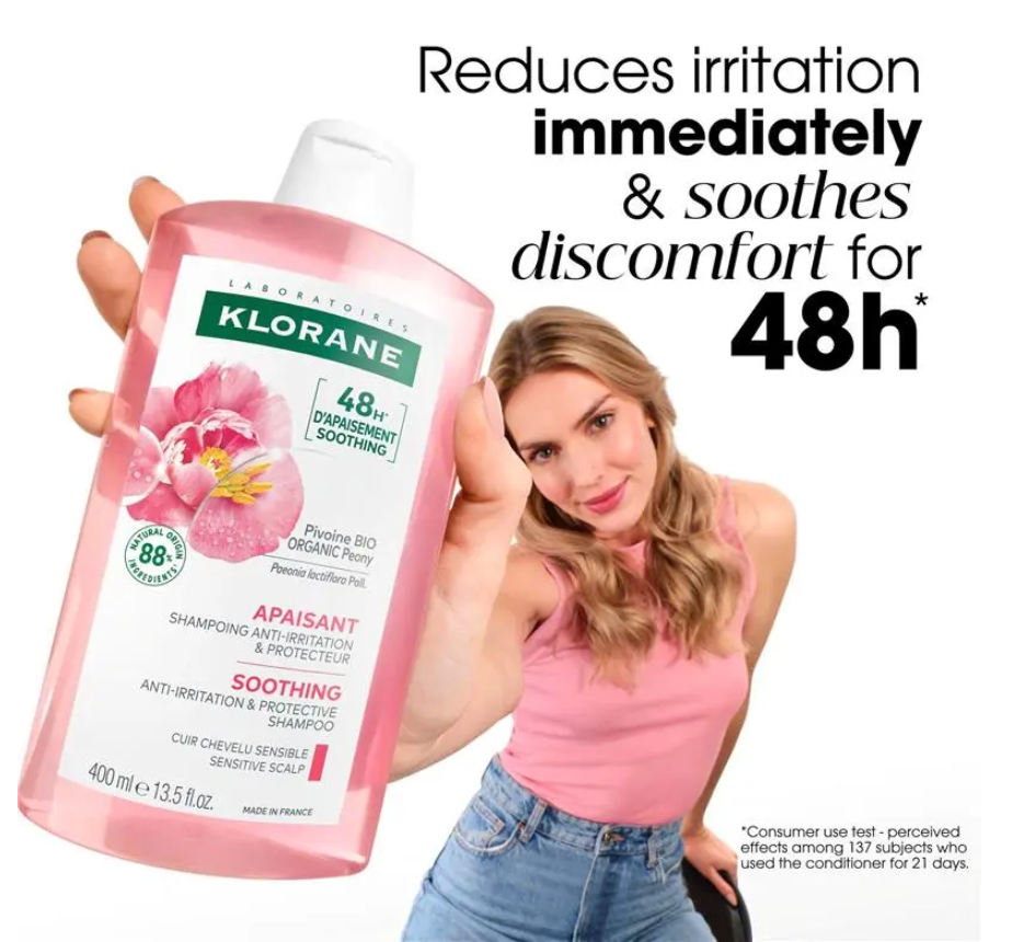 Klorane Soothing Shampoo with Peony 400ml - Sensitive Scalp