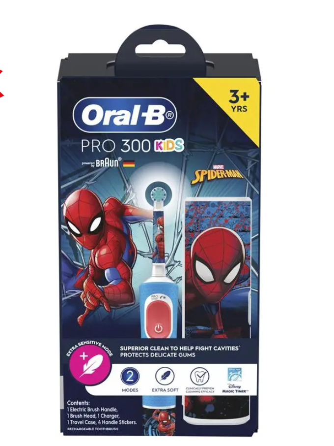 Bàn chải điện cho bé Spiderman - Oral B Power Toothbrush Pro 300 Kids Spiderman