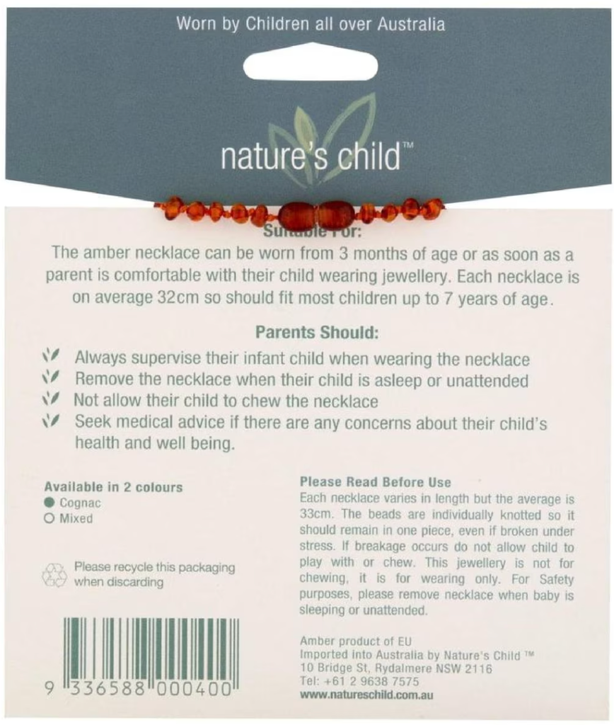 Nature's Child Amber Baby Necklace Cognac
