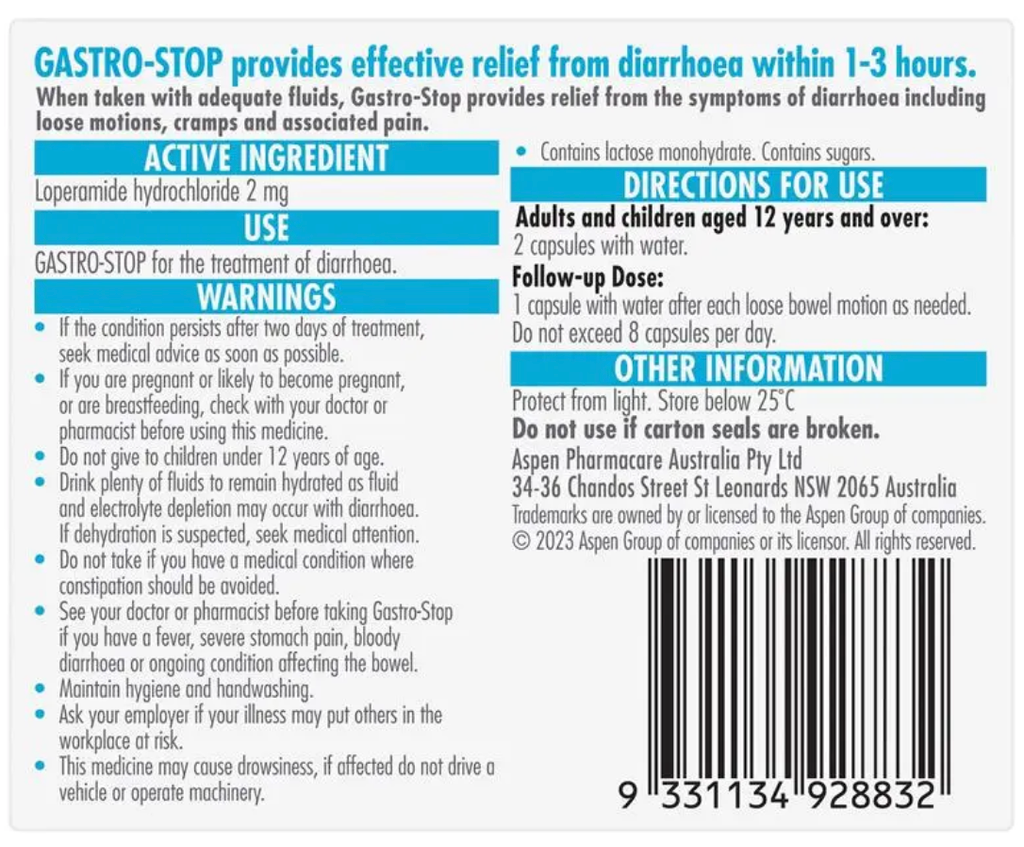 GastroStop Loperamide 20 Capsules