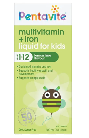 Siro Bổ sung Vitamin tổng hợp cho bé Pentavite Multivitamin + Iron Kids Liquid Lemon Lime 200ml