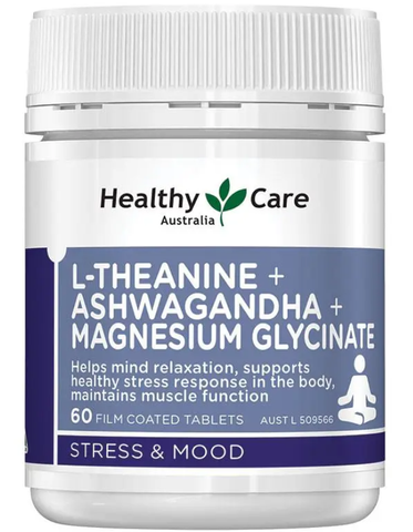 Healthy Care L-Theanine + Ashwagandha + Magnesium Glycinate 60 Tablets