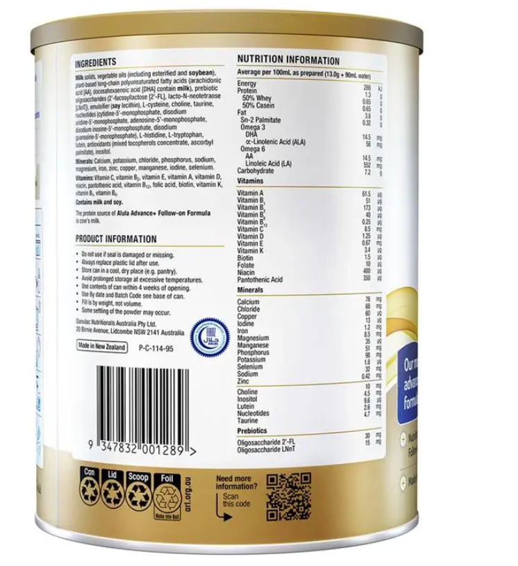 Sữa Alula Advance+ Stage 2 Follow On Formula 6-12 Months 800g