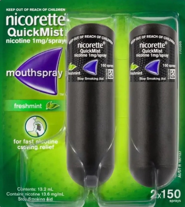 Nicorette Quit Smoking QuickMist Nicotine Mouth Spray Freshmint 2 x 150 Pack