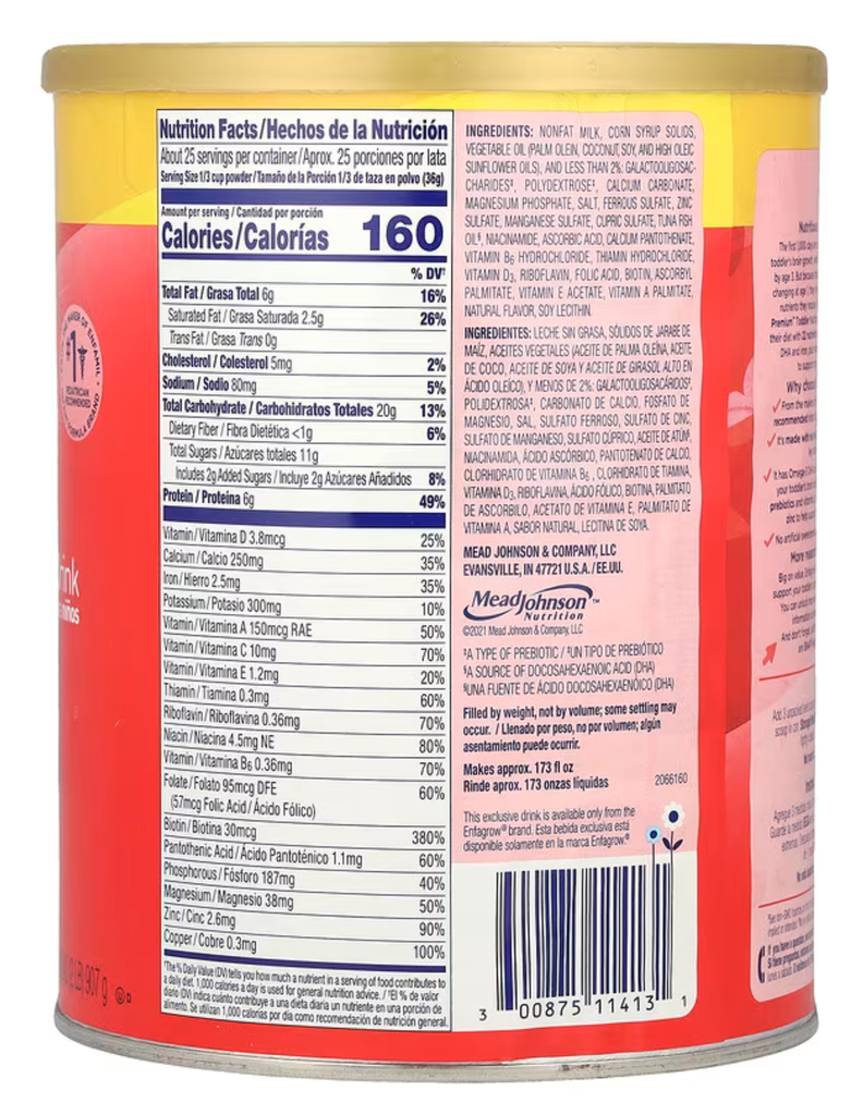 Sữa dinh dưỡng cho trẻ trên 1 tuổi Enfamil Enfagrow Premium™ Toddler Nutritional Drink Natural Milk 907g