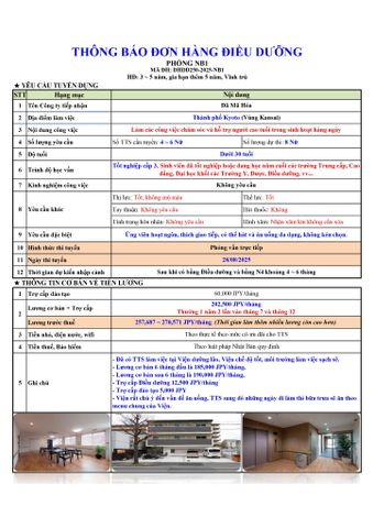 ĐƠN HÀNG MỚI CẦN 8 NỮ ĐIỀU DƯỠNG thi tuyển ngày 28/08/2025