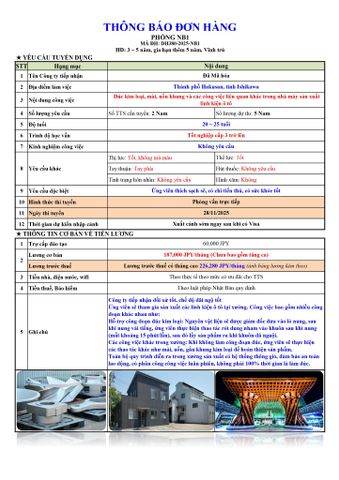 ĐƠN HÀNG MỚI CẦN 5 NAM ĐÚC thi tuyển ngày 28/11/2025