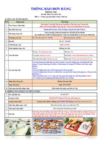 ĐƠN HÀNG MỚI CẦN 16 NỮ CƠM HỘP VIP thi tuyển ngày 10/11/2025