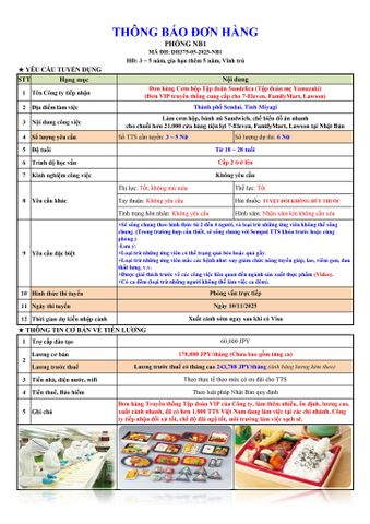 ĐƠN HÀNG MỚI CẦN 6 NỮ CƠM HỘP VIP thi tuyển ngày 10/11/2025