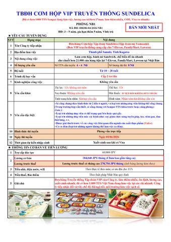 ĐƠN HÀNG MỚI CẦN 8 NỮ CƠM HỘP VIP thi tuyển ngày 01/06/2026