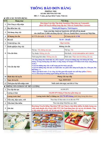 ĐƠN HÀNG MỚI CẦN 6 NỮ CƠM HỘP VIP thi tuyển ngày 08/09/2025