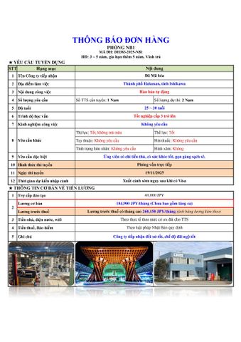 ĐƠN HÀNG MỚI CẦN 2 NAM HÀN BÁN TỰ ĐỘNG thi tuyển ngày 19/11/2025