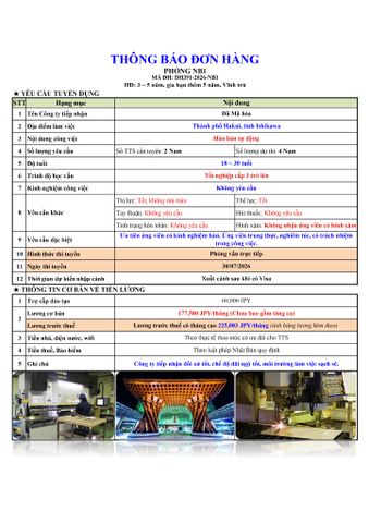 ĐƠN HÀNG MỚI CẦN 5 NAM HÀN BÁN TỰ ĐỘNG thi tuyển ngày 30/07/2026