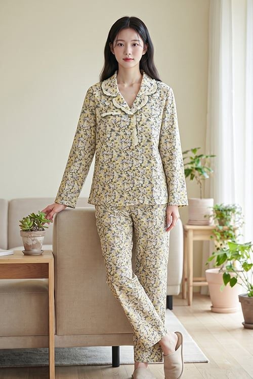  BKD02S6K01-BỘ DÀI KATE VỚI THIẾT KẾ CỐ PIJAMA PHỐI BÈO TINH TẾ GIÚP TÔN LÊN NÉT THANH LỊCH VÀ  DỊU DÀNG,  MANG LẠI CẢM GIÁC THOẢI MÁI SUỐT CẢ NGÀY 