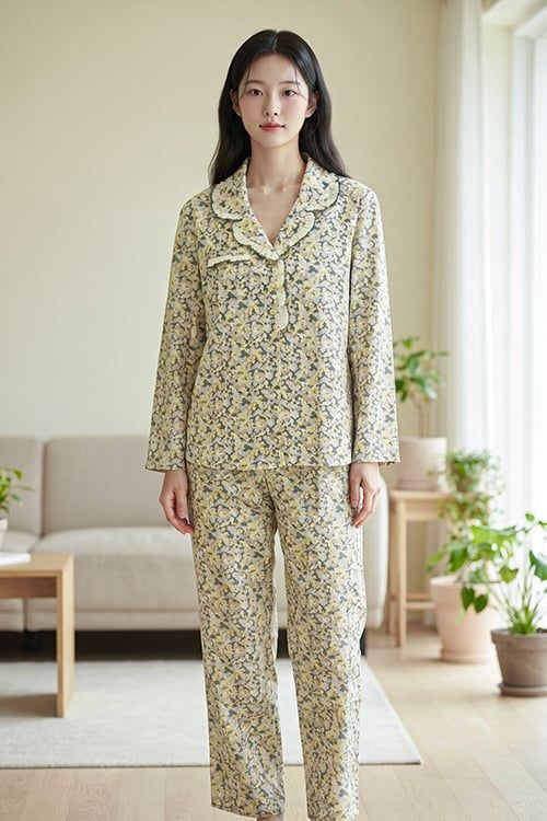  BKD02S6K01-BỘ DÀI KATE VỚI THIẾT KẾ CỐ PIJAMA PHỐI BÈO TINH TẾ GIÚP TÔN LÊN NÉT THANH LỊCH VÀ  DỊU DÀNG,  MANG LẠI CẢM GIÁC THOẢI MÁI SUỐT CẢ NGÀY 