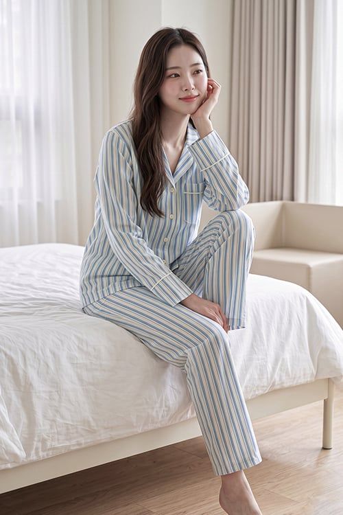  BKD02W5K02-BỘ DÀI KATE VỚI THIẾT KẾ CỔ PIJAMA ĐIỂM NHẤN VIỀN  NỔI BẬT MANG LẠI SỰ THANH LỊCH VÀ THOẢI MÁI KHI MẶC 