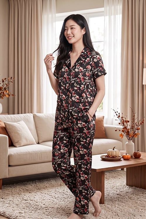  BSD01S5S26-BỘ DÀI  SATIN CỔ PIJAMA VỚI CHẤT LIỆU MỀM MỊN, MÁT MẺ MANG LẠI CẢM GIÁC THOẢI MÁI VÀ SANG TRỌNG KHI MẶC. 