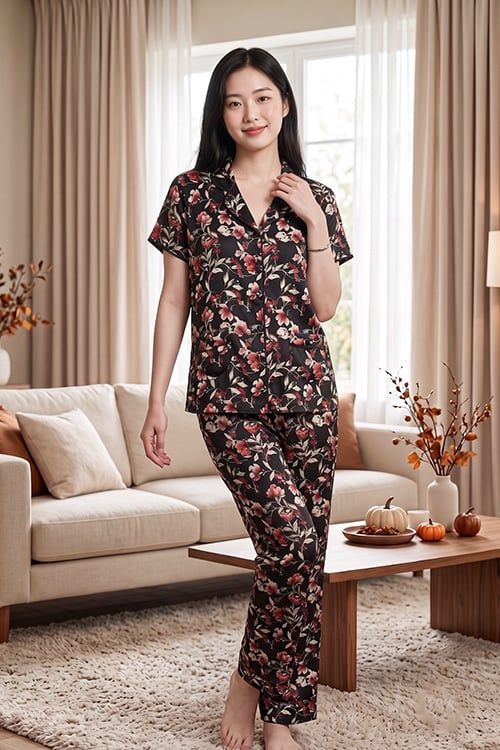  BSD01S5S26-BỘ DÀI  SATIN CỔ PIJAMA VỚI CHẤT LIỆU MỀM MỊN, MÁT MẺ MANG LẠI CẢM GIÁC THOẢI MÁI VÀ SANG TRỌNG KHI MẶC. 