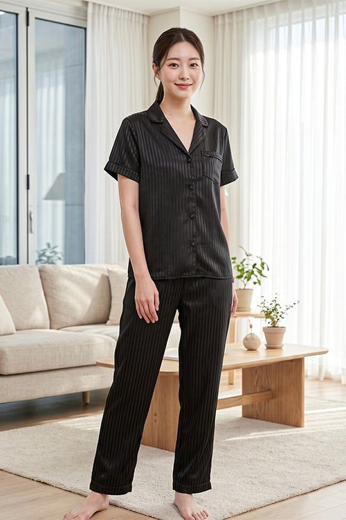  BSD01W5S06-BỘ SATIN DÀI THIẾT KẾ CỔ PIJAMA ĐƠN GIẢN  TẠO CẢM GIÁC TINH TẾ VÀ THANH LỊCH 