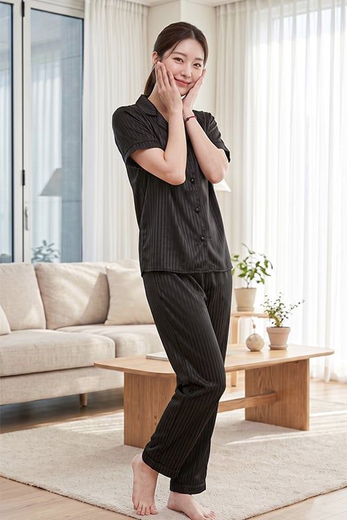  BSD01W5S06-BỘ SATIN DÀI THIẾT KẾ CỔ PIJAMA ĐƠN GIẢN  TẠO CẢM GIÁC TINH TẾ VÀ THANH LỊCH 