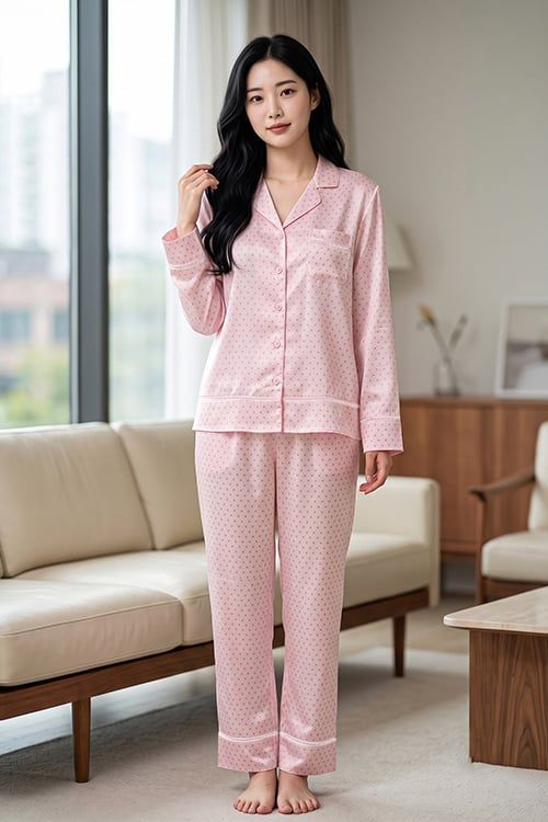 BSD03W5S05-BỘ SATIN DÀI VỚI THIẾT KẾ CỔ PIJAMA PHỐI REN NỔI BẬT  MANG PHONG CÁCH THANH LỊCH VÀ TẠO CẢM GIÁC THOẢI MÁI KHI MẶC. 