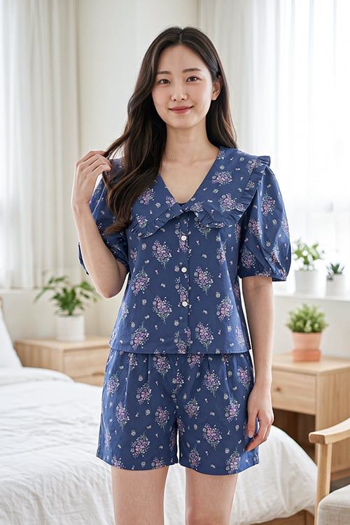  BSK01S6K10-BỘ SHORT KATE VỚI THIẾT KẾ CỔ LÁ SEN PHỐI BÈO TINH TẾ MANG  ĐẾN SỰ DUYÊN DÁNG VÀ TRẺ TRUNG,TẠO CẢM GIÁC THOẢI MÁI KHI MẶC 