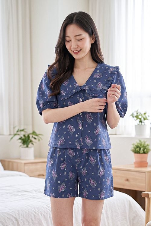  BSK01S6K10-BỘ SHORT KATE VỚI THIẾT KẾ CỔ LÁ SEN PHỐI BÈO TINH TẾ MANG  ĐẾN SỰ DUYÊN DÁNG VÀ TRẺ TRUNG,TẠO CẢM GIÁC THOẢI MÁI KHI MẶC 