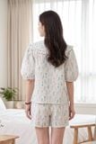  BSK01S6K12-BỘ SHORT KATE VỚI THIẾT KẾ CỔ LÁ SEN PHỐI BÈO TINH TẾ MANG  ĐẾN SỰ DUYÊN DÁNG VÀ TRẺ TRUNG,TẠO CẢM GIÁC THOẢI MÁI KHI MẶC 