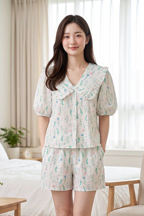  BSK01S6K12-BỘ SHORT KATE VỚI THIẾT KẾ CỔ LÁ SEN PHỐI BÈO TINH TẾ MANG  ĐẾN SỰ DUYÊN DÁNG VÀ TRẺ TRUNG,TẠO CẢM GIÁC THOẢI MÁI KHI MẶC 