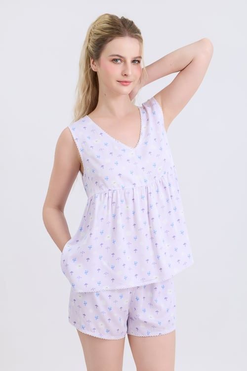  BSK02S5K24-BỘ SHORT TOLE CỔ V VỚI ĐIỂM NHẤN RODE NỔI BẬT MANG ĐẾN CẢM GIÁC TƯƠI MỚI VÀ NGỌT NGÀO. 