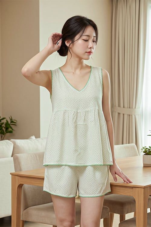  BSK02S5K27-BỘ SHORT TOLE CỔ V VỚI ĐIỂM NHẤN RODE NỔI BẬT MANG ĐẾN CẢM GIÁC TƯƠI MỚI VÀ NGỌT NGÀO. 