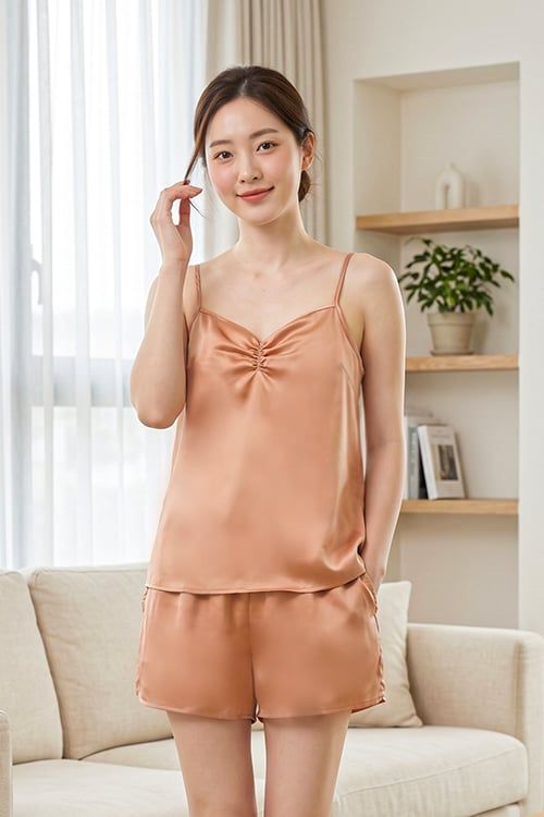  BSS01S5S46-BỘ SATIN SHORT VỚI THIẾT KẾ 2 DÂY QUYẾN RŨ, MANG LẠI CẢM GIÁC MỀM MẠI VÀ THOÁNG MÁT. 