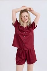 BSS01W5S04-BỘ SHORT SATIN VỚI THIẾT KẾ CỔ SEN PHỐI BÈO NHẸ NHÀNG, THOẢI MÁI SẮC ĐỎ RẠNG RỠ DIỆN TẾT CỰC XINH   