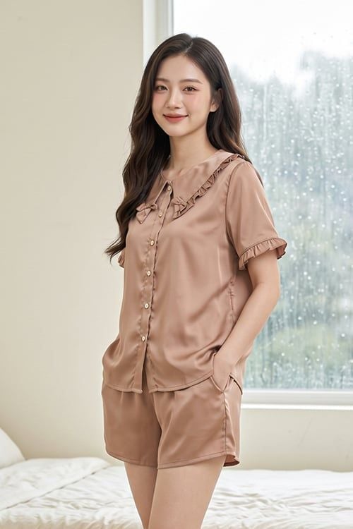 BSS01W5S05-BỘ SHORT SATIN VỚI THIẾT KẾ CỔ SEN PHỐI BÈO NHẸ NHÀNG, MANG LẠI SỰ TRẺ TRUNG VÀ THOẢI MÁI. 