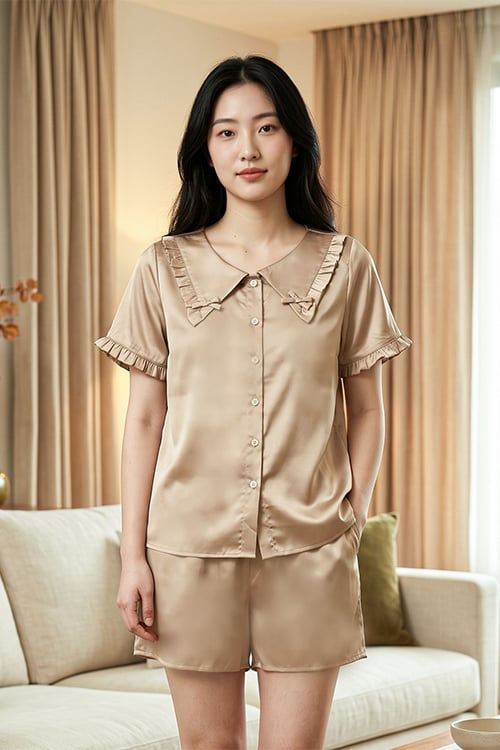  BSS01W5S06-BỘ SHORT SATIN VỚI THIẾT KẾ CỔ SEN PHỐI BÈO NHẸ NHÀNG, MANG LẠI SỰ TRẺ TRUNG VÀ THOẢI MÁI 