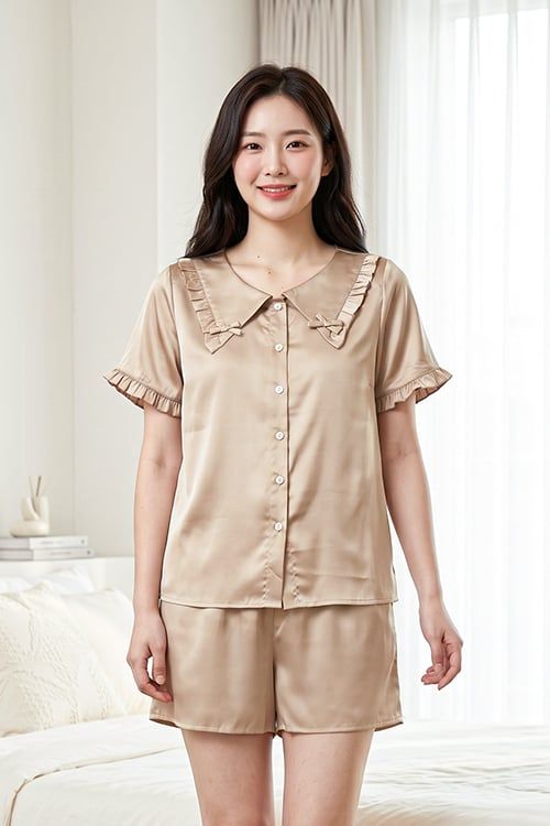  BSS01W5S06-BỘ SHORT SATIN VỚI THIẾT KẾ CỔ SEN PHỐI BÈO NHẸ NHÀNG, MANG LẠI SỰ TRẺ TRUNG VÀ THOẢI MÁI 