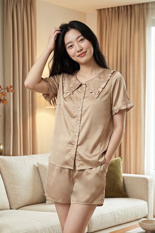 BSS01W5S06-BỘ SHORT SATIN VỚI THIẾT KẾ CỔ SEN PHỐI BÈO NHẸ NHÀNG, MANG LẠI SỰ TRẺ TRUNG VÀ THOẢI MÁI 