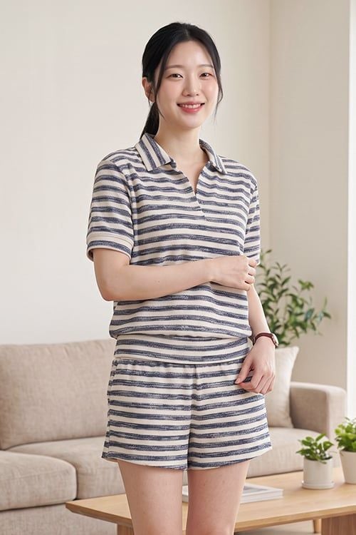 BST02S5T04-BỘ SHORT THUN VỚI THIẾT KẾ CỔ BẺ MANG PHONG CÁCH NĂNG ĐỘNG, TRẺ TRUNG  VÀ THOẢI MÁI . 