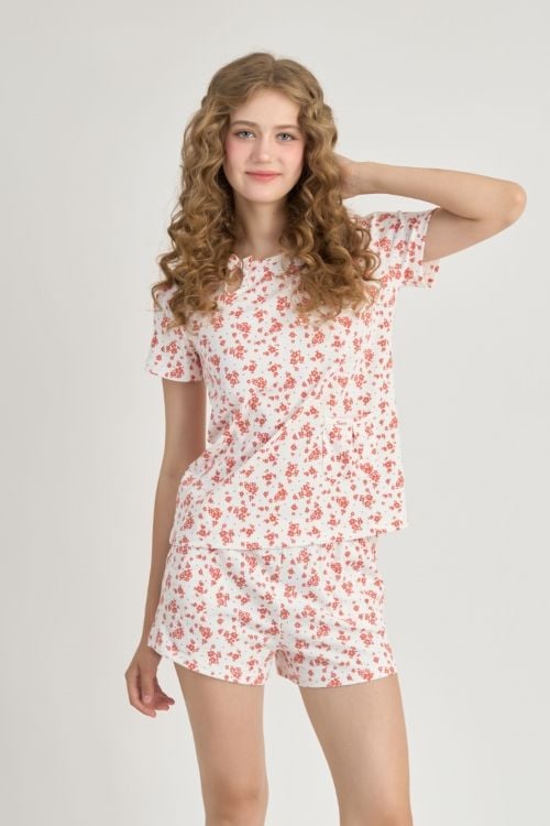  BST049W03-BỘ SHORT THUN VỚI THIẾT KẾ CỔ TRÒN ĐÍNH NƠ TẠO ĐIỂM NHẤN NỮ TÍNH VÀ TRẺ TRUNG PHÙ HỢP CHO NHỮNG NGÀY HÈ 