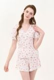 BST05W5T01-BỘ SHORT THUN VỚI THIẾT KẾ CỔ TIM PHỐI REN NỔI BẬT MANG  PHONG CÁCH TRẺ TRUNG VÀ THOÁNG MÁT. 