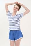  BST05W5T03-BỘ SHORT THUN VỚI THIẾT KẾ CỔ TIM PHỐI REN NỔI BẬT MANG  PHONG CÁCH TRẺ TRUNG VÀ THOÁNG MÁT. 
