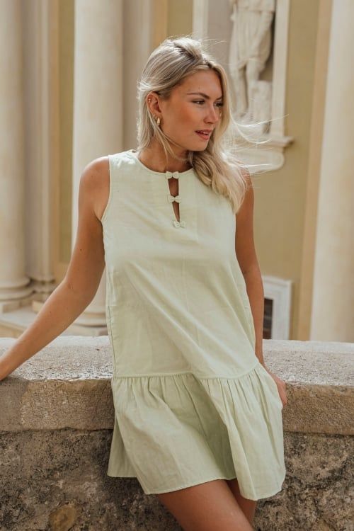  DDK01W5K01-ĐẦM KATE THIẾT KẾ CỔ TRÒN ĐIỂM NHẤN NƠ XINH XẮN MANG ĐẾN TRẺ TRUNG VÀ DUYÊN DÁNG " 