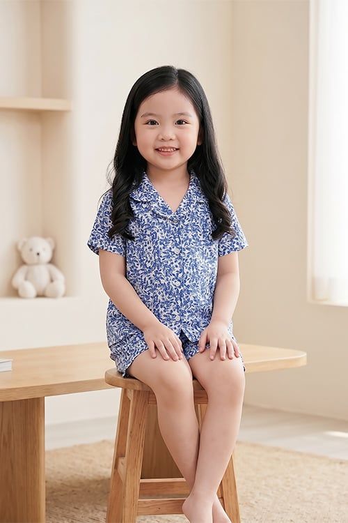  KSK01W5K04-BỘ SHORT KATE VỚI THIẾT KẾ  PIJAMA  PHỐI BÈO TINH TẾ TẠO SỰ XINH XẮN VÀ ĐÁNG YÊU CHO BÉ. 