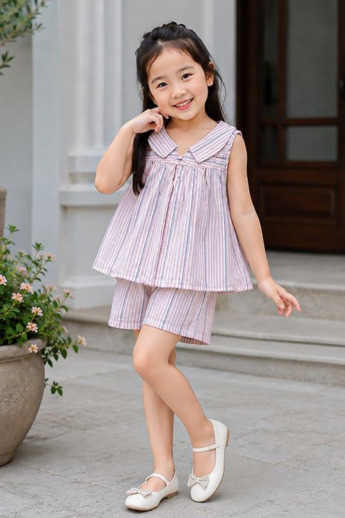  KSK02S6K01-BỘ SHORT KATE VỚI THIẾT KẾ CỔ SEN ĐÍNH NƠ XINH XẮN, TẠO SỰ THOẢI MÁI VÀ ĐÁNG YÊU CHO BÉ 